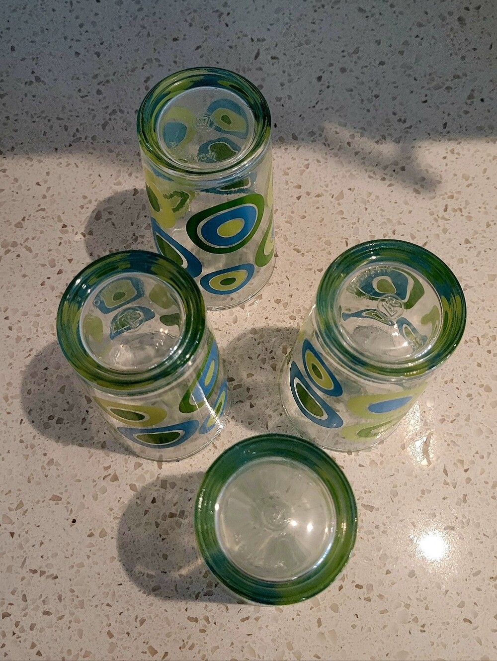 VTG MCM Libbey Circus Pattern Blue & Green 12oz Tumblers | Set Of 4 - Picture 4 of 5